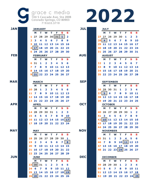 Media Calendar 2022 2022 Broadcast Calendar – Grace C Media